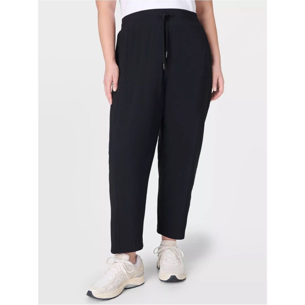 Sweaty Betty Explorer Pants Size Large Black Tapered Drawstring Stretch Travel